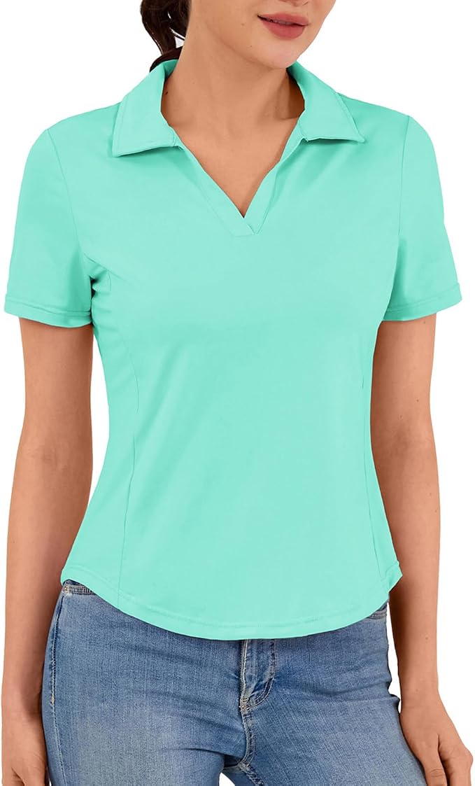 JACK SMITH Women's Golf Polo Shirt V Neck Short Sleeve Tennis Shirt Sun Protection Moisture Wicking Athletic Tops