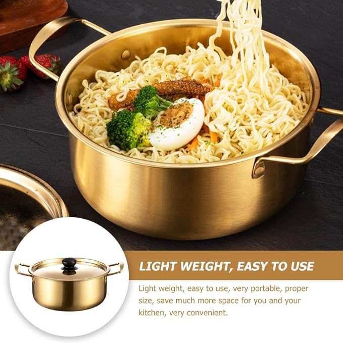 Kichvoe Stainless Steel Noodle Pot with Lid Portable Korean Ramen Pot for Soup Porridge and Noodles 9.76 X 7.08 X 3.93 in Lightweight Kitchen Cookware for Camping Hiking and Picnic