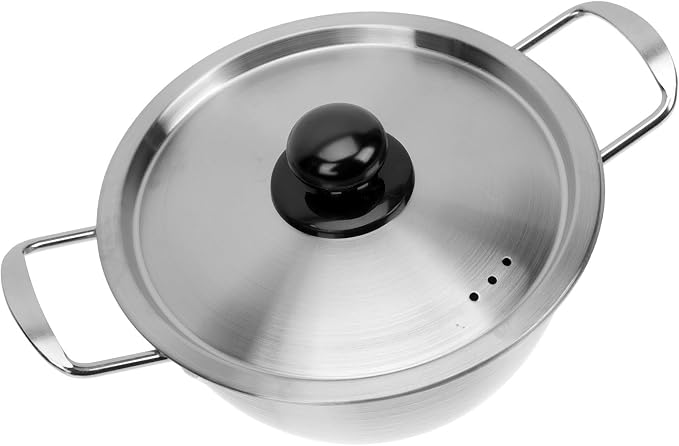 Korean Ramen Pot with Lid 16Cm Stainless Steel Double Ear Stock Pot Non-Stick Cookware for Household Instant Noodles and Seafood Cooking Compatible with Induction and Open Flame