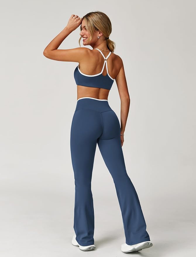 ABOCIW Workout Sets for Women 2 Piece Color Block Strappy Sports Bra High Waist Shorts Gym Yoga Pilates Outfits