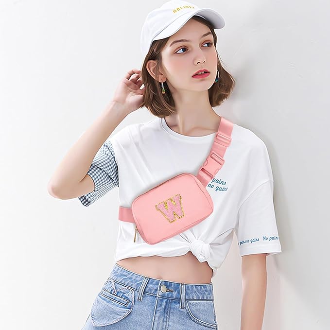 Gitus Customizable Gifts for Girls Age 6-8 8-10 Belt Bag Fanny Pack with Initial for Girls Birthday Gifts for Teenager Girls Teen Girl Gifts Trendy Stuff （Light Pink-W）