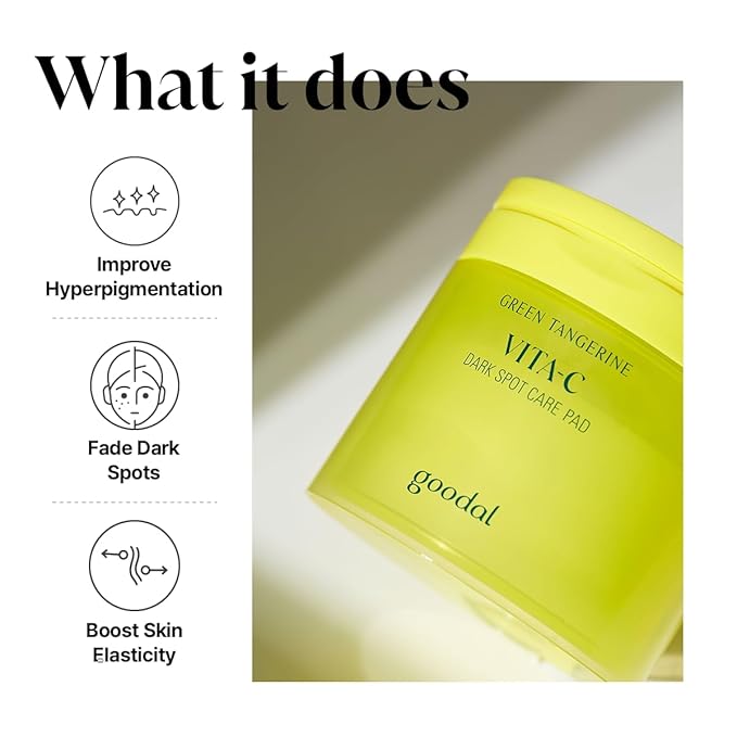 GOODAL Green Tangerine Vita C Toner Pads, Korean Skin Care, K-Beauty, Glass Skin, 70 Sheets