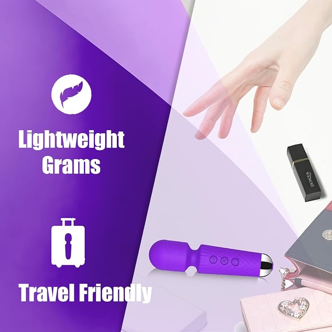 CHARMING Personal Back Massager - Handheld 20 Patterns 8 Speeds - Quiet & Waterproof - Vibrating Wand for Neck, Back Pain, ravel Friendly Relaxation Tool - (Purple)