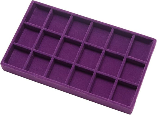 Velvet Jewelry Trays for Drawers, Purple 18 Grids | Stackable Jewelry Drawer Organizer Inserts, Ring Earring Holder Organizer Storage Display Tray with Removable Dividers