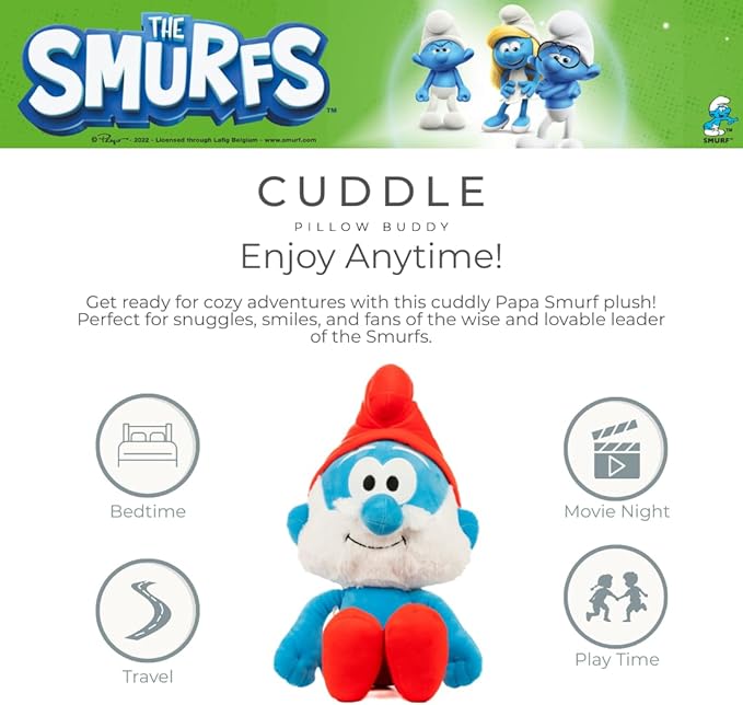 Franco The Smurfs Papa Smurf Bedding Super Soft Cozy Cuddle Pillow Buddy, (Officially Licensed Product)