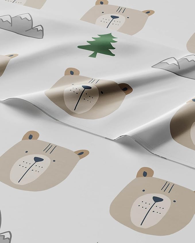 Kids Twin XL Size Bed Sheet Set - 3 Piece Kids Loft Bed Sheets - Bear Forest Nature Themed Bedding - Soft, Cute - Breathable & Machine Washable - Cute Animal Bed Set for Boys, Girls, Teens & Toddlers