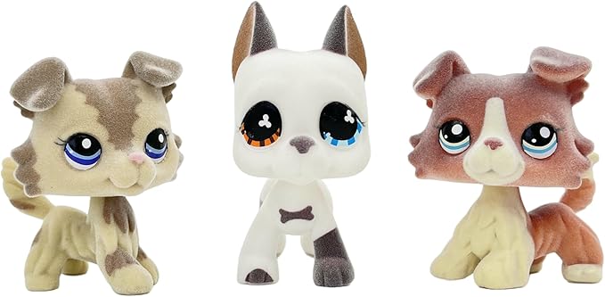 3pcs/Set Custom Flocked Pet Shop Toys Short Hair Cat Kitten Collie Great Dane Cocker Spaniel Dachshund Puppy Dog OOAK Compatible with LPS (#2210 and 577 and 1542)