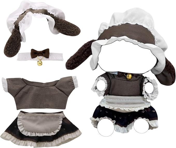 Doll Clothes for 17cm Figures, Cute Brown Maid Dress with Bunny Ear Hairband,Chocolate-Tone