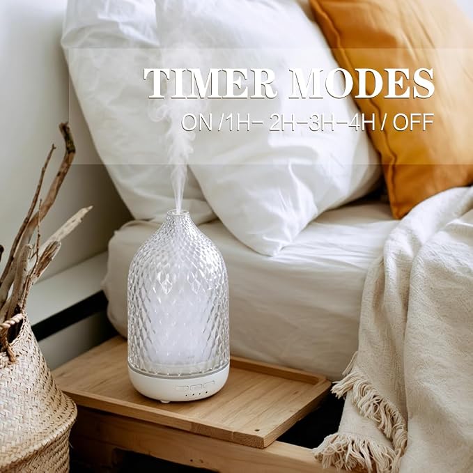 Glass Essential Oil Diffuser, Large Essential Oil Diffuser for Home, 4 Lighting Modes, Dual Mist Modes, Timer Function, Ultrasonic Cool Mist Aroma Diffuser for Bedroom Yoga Office Decor