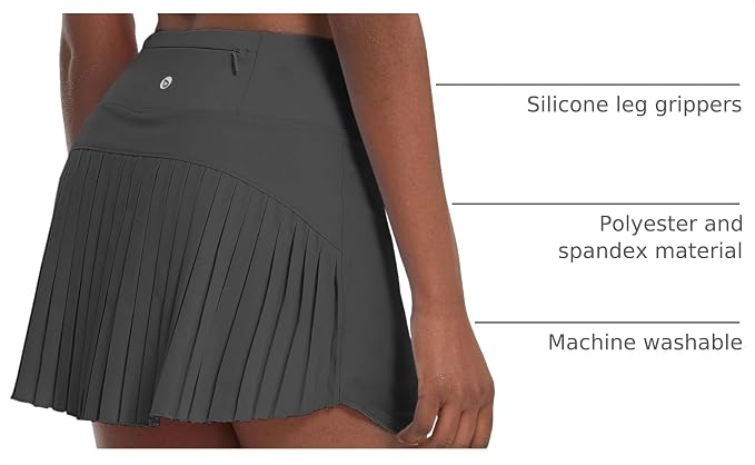 baleaf Tennis Skirt Pleated Golf Skorts with 3 Pockets | 14", Built in Shorts, High Waisted, Anti-slip Strip, Lightweight, for Athletic, Workout, Pickleball, Skorts for Women