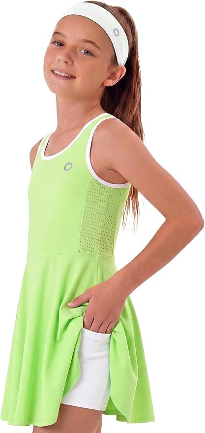 PATPAT Girls Athletic Dress Tennis Summer Outfit with Headband & Shorts | Quick-Dry RapidAir-C Fabric, Lightweight Breathable Golf Dress, Sweat-Wicking 2 Piece sets, Two Hidden Pockets