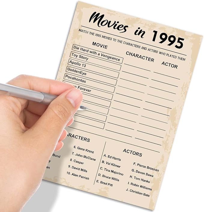 QUPT 30th Birthday Party Games, Movies in 1995 Games, Birthday Party Supplies for Adults, Fun 1995s Party Game，Pack of 30 Cards