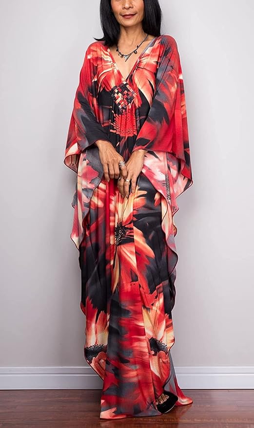 Venasha Womens Caftan Floral Print Kaftan Dress Short Sleeve Swimsuit Cover up Loungewear for Summer