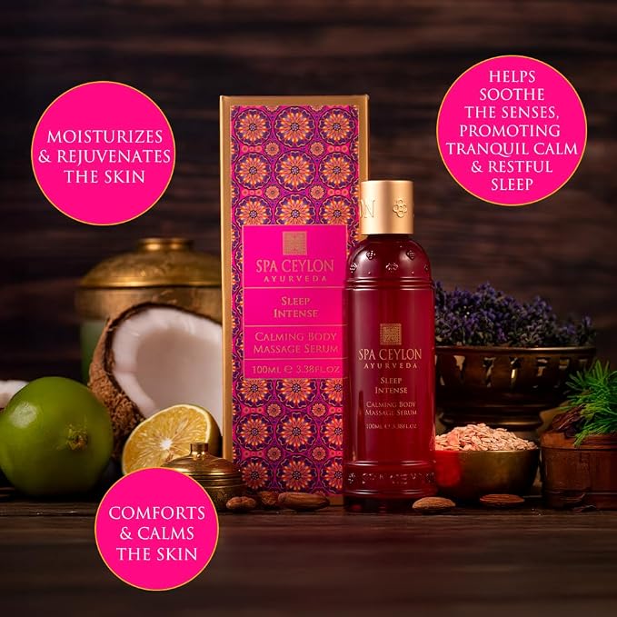 SPA CEYLON Sleep Intense Calming Body Massage Serum – Ayurveda Body Oil with Neroli, Lavender & Ylang Ylang – Natural Calming Massage Oil with Coconut, Almond & Rice Bran – 100ml