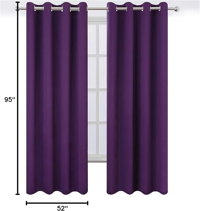 LEMOMO Purple Thermal Blackout Curtains/52 x 95 Inch/Set of 2 Panels Room Darkening Curtains for Bedroom