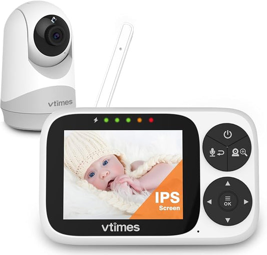 VTimes No WiFi Baby Camera Monitor, 3.2" IPS Display, Portable Video Monitor, Two-Way Talk, Night Vision, VOX Mode, Pan-Tilt-Zoom, Alarm, 1000ft Long Range for Baby, Elderly & Pet