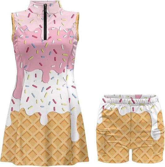Golf Dress Tennis Dresses for Women with Built in Shorts and Pockets Sleeveless Athletic Dress Workout Dress