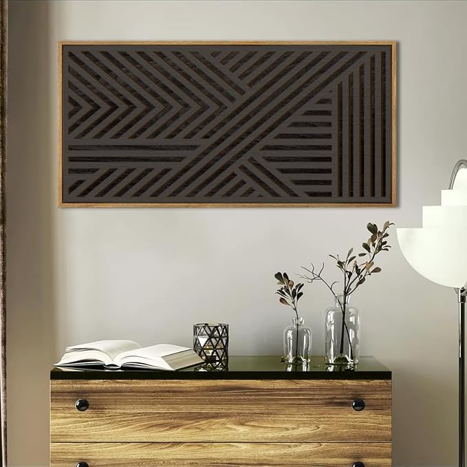 IARTTOP Extra Large Wood Black Wall Art 20x40 Inch Framed Abstract Geometric Wooden Wall Decor Modern Minimalist Neutral Wall Sculpture for Living room Bedroom Dining room Single