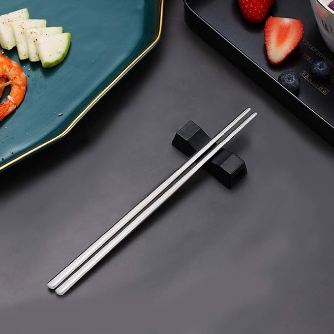IQCWOOD 10 Pairs 304 Stainless Steel Korean Chopsticks, 8.66 Inch | Reusable Korean Chopsticks for Daily Meals, Metal Classic Style Chopsticks with Flat Design, Dishwasher Safe, for Asian Food