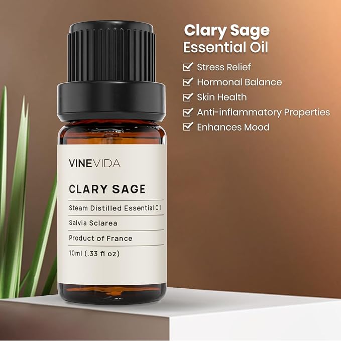 VINEVIDA Clary Sage Essential Oil 10 mL - Undiluted Candle Scent DIY Scents for Candlemaking Soap Making