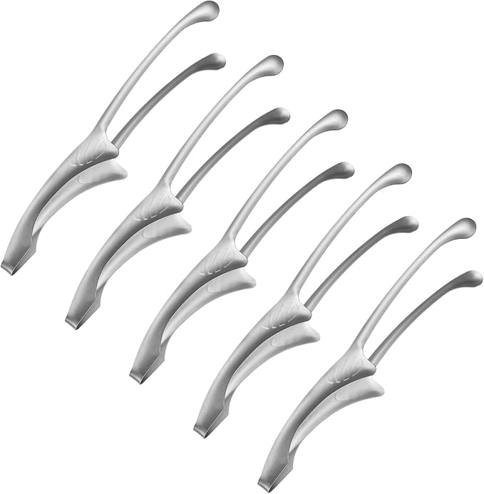 M METERXITY 5 Pcs Korean and Japanese BBQ Tongs 11.5 Inch Barbecue Tongs 304 Stainless Steel Kitchen Self-Standing Grill Non-Slip for Grill/Salad/Camping/Cooking [Silver]