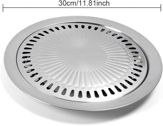 Korean BBQ Grill Pan Stainless Steel Round Stovetop Pan 11.81 In | Ideal for small-batch indoor grilling of meats and vegetables on compatible stovetops or hot plates