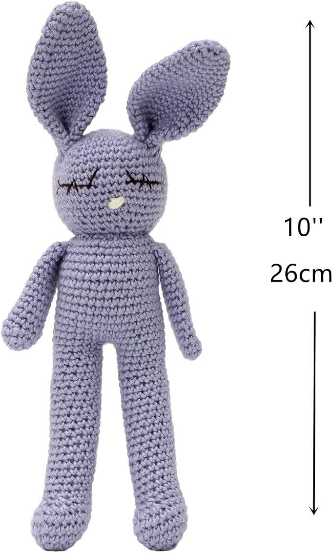 Moni's Choice Stuffed Plush Baby Crochet Bunny Rabbit Easter Gifts Handmade Stuffed Animal Hand-Knit Doll Granddaughter Grandson Lovey Sleep Toy Newborn(Blue)