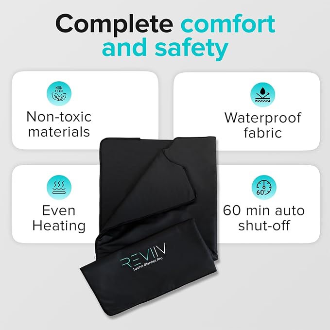 Portable Sauna Blanket with Arm Sleeves - v2.0 Improved Features! 6 ft x 3 ft Far Infrared Sauna Blanket for Detoxification with 10x Bonus Thermal Blankets - Saunas for Home, 113-176℉