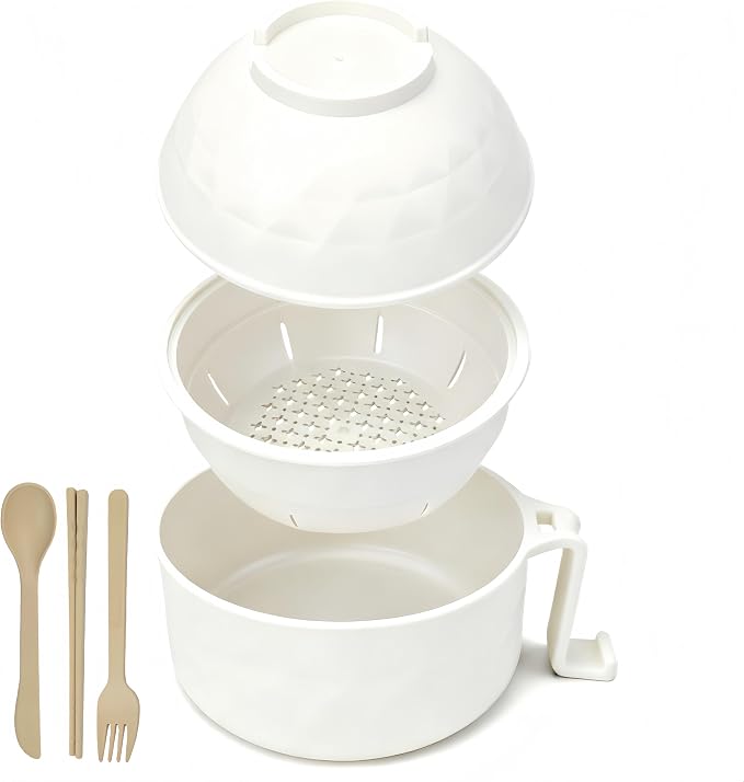 Layron Ramen Cooker Ramen Bowl Set with Chopsticks 33oz Microwave Noodle Bowl College Dorm Room Essentials for Girls for Boys Apartment Essentials-White