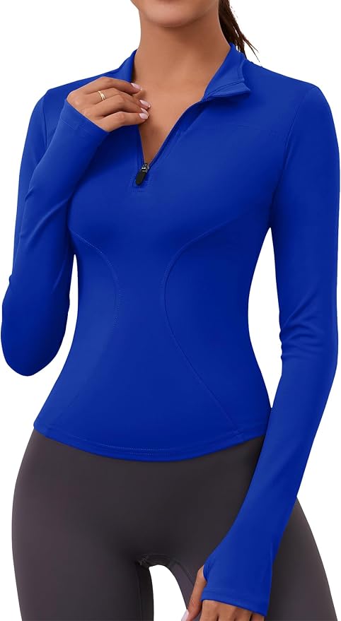 LOMON Womens Long Sleeve Workout Tops Quick Dry Quarter Zip Pullover Crop Yoga Athletic Slim Fit Shirts