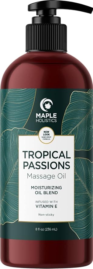 Sensual Couples Massage Oil - Tropical Full Body Oil with Jojoba, Coconut & Sweet Almond Plus Sore Muscle Relief with Rosemary - Non GMO, Gluten Free & Vegan