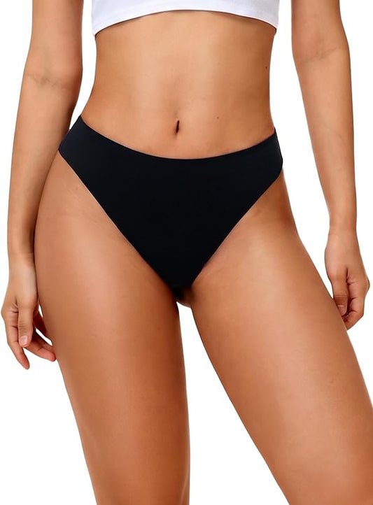 HONENNA Cotton Seamless No Show Thongs for Women, Smooth Front, Invisible Panty Liners Underwear, 1-2 Pack, Workout Panties