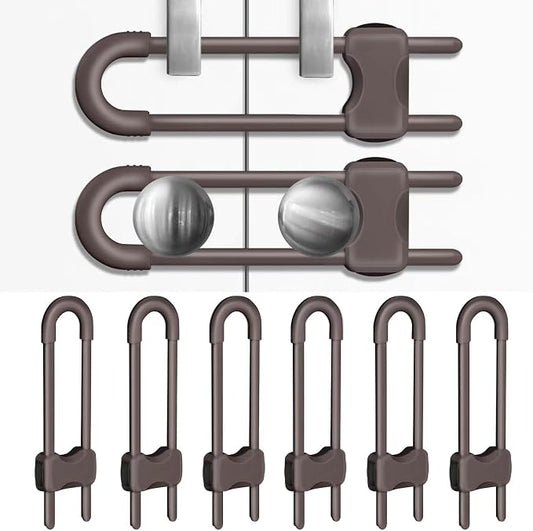 Cabinet Locks for Babies, Baby Proofing Cabinets, 6 Pack U-Shaped Child Locks for Cabinets, Child Proof Cabinet Latches,Child Safety Cabinet Locks with Adjustable by SPISPI(Brown)