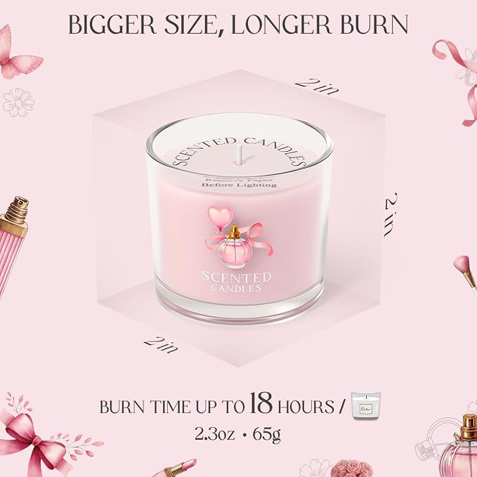 CHILLFLAME Pink Candles, Scented Candle Gift Set for Stress Relief, 3 Votive Candles for Women and Men, Birthday Candle Gifts for Women, Candles Gifts for Women (Pink, 7 oz)
