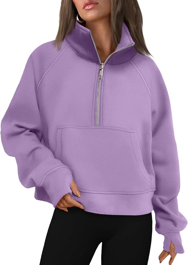 AUTOMET Womens Sweatshirts Half Zip Fleece Pullover Fall Outfits | Fall Fashion Clothes 2026,Cropped Sweatshirts,Cute Y2k Tops,Quarter Zipper Sweater,Winter Loungwear Outfits
