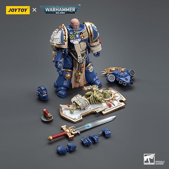 JoyToy Warhammer 40K 1/18 Action Figure Mecha Joy Toy Model Toys Ultramarines Primaris Captain with Relic Shield and Power Sword