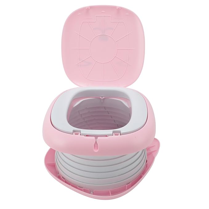 Fafeicy Travel Potty Portable Foldable Training Toilet Plastic 25 X 24 X 17 Cm Leak Proof Compact Design for Toddlers Kids Car Travel Camping Road Trips Outdoor Use (Pink)