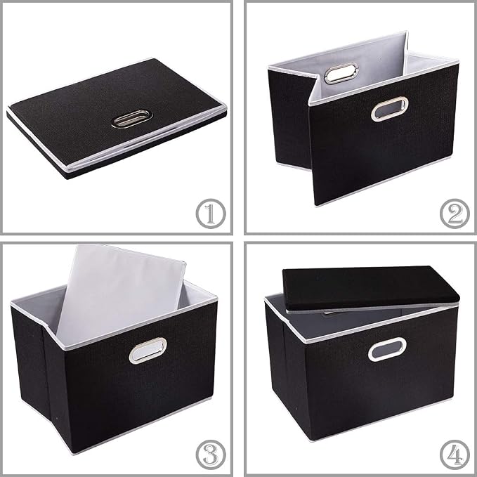 Extra Large Collapsible Storage Bins with Lids [5-Pack] Linen Fabric Foldable Storage Baskets Boxes Organizer Containers Cube with Cover for Bedroom Closet Office Nursery (22.8x15.75x13.8)