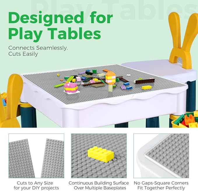 Classic Baseplates Building Plates-8 Pack 10" x 10" Building Boards,100% Compatible with All Major Brands and Activity Table, Creative Platforms Mats for Toy Bricks,Grey