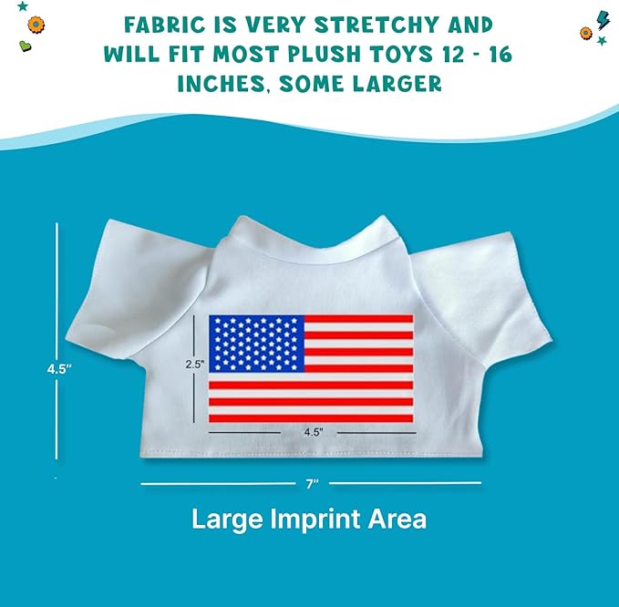 Get Ready Kids Teddy Bear T-Shirts Bulk Pack of 25 White Crew Neck Stuffed Animal Clothes for 12-16 Inch Plush Toys Polyester Blank Tees for DIY Crafts Sublimation and Classroom Projects