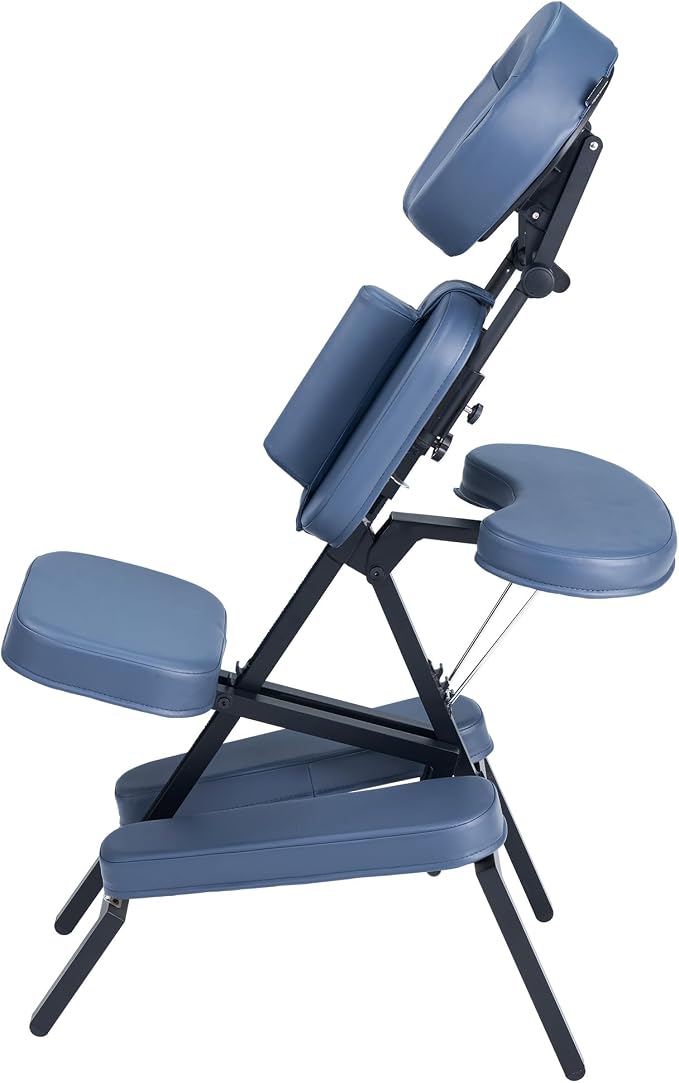 Master Massage Professional Lightweight Portable Massage Chair-Folding Foldable Aluminum Adjustable Tattoo Chair with Wheeled Carrying Case, Aluminum, Blue