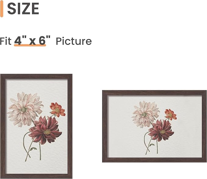 upsimples 4x6 Picture Frame Set of 3, Made of High Definition Glass for 4 x 6, Wall and Tabletop Display Thin Border Photo Frames for Home Decor, Brown