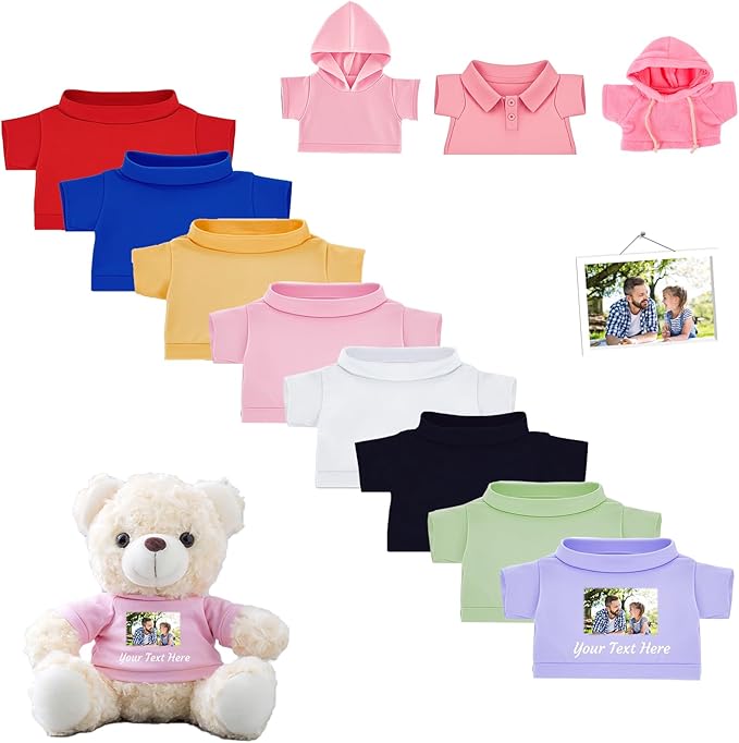 Personalized Teddy Bear Clothes with Name Photo, Custom Stuffed Animal Clothing Fit 8-16inch Stuffed Bear Clothes, Personalized Doll Clothing Make Your Own Plush Doll Shirt
