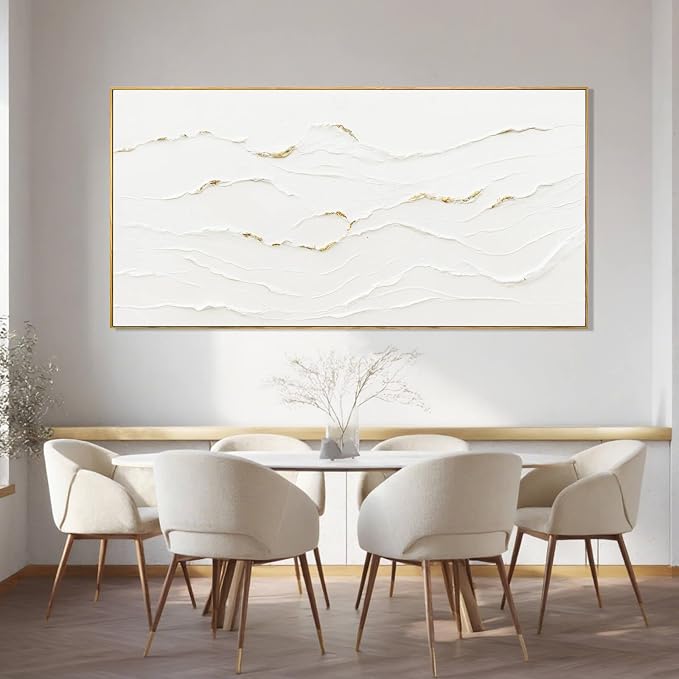 Large Framed White Abstract Gold Wall Art for Living Room 29x58 Inch