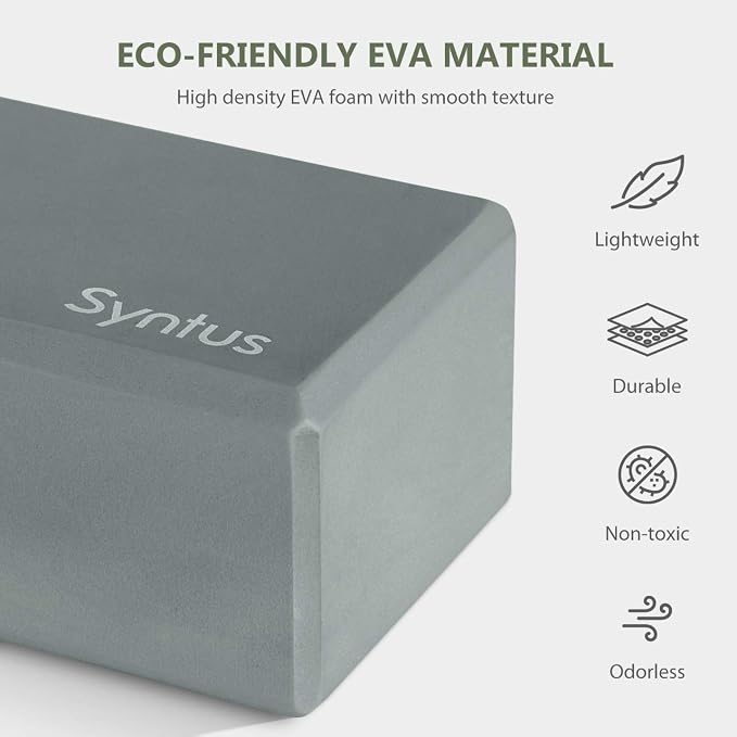 Syntus Yoga Block and Yoga Strap Set, Soft Non-Slip Yoga Blocks 9×6×4 inches, 8FT Metal D-Ring Strap for Yoga, General Fitness, Pilates, Stretching and Toning