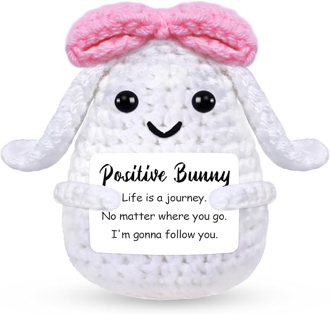 PARTY TONIGHT Cute Funny Positive Bunny Inspirational Gifts, Knitted Emotional Support Crochet Bunny Cute Positive Crochet Animals Creative Knitted Birthday Christmas Girls Gifts