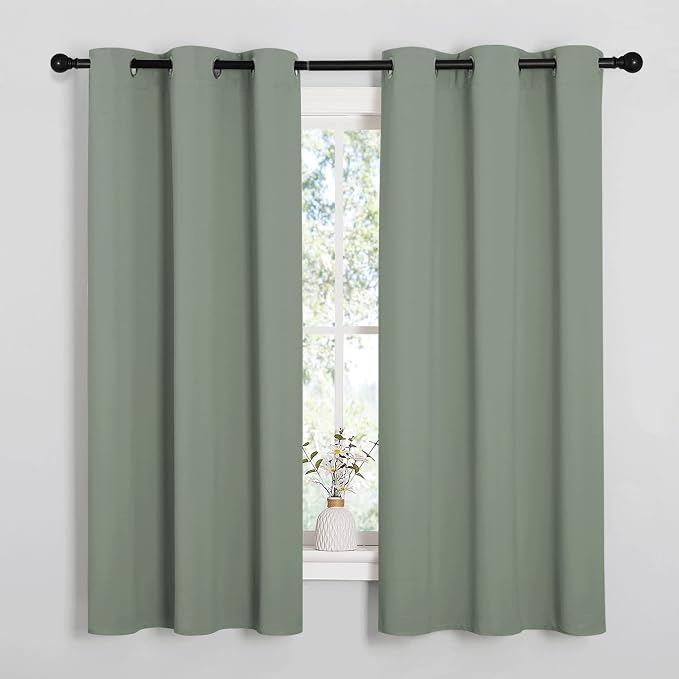 NICETOWN Sage Green Nursery Essential Thermal Insulated Solid Grommet Top Blackout Short Curtains/Drapes for Son's Room (1 Pair, 42 x 63 inches)