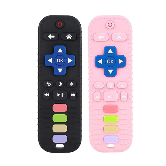 Chuya Baby Teether TV Remote Control Shape Teething Toys for Babies 3 6 9 12 18 24 Months for Infants Teething Relief Black+Pink