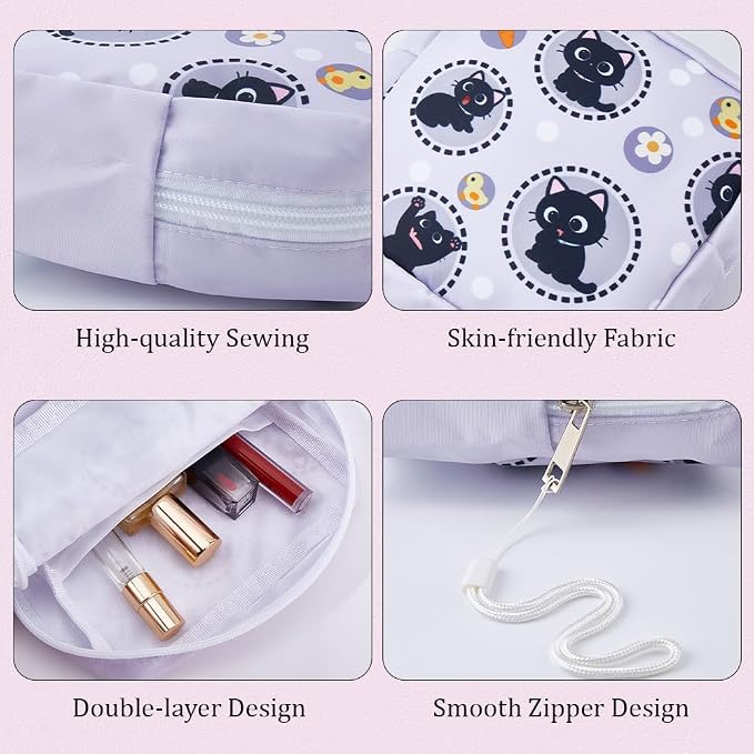 Cat Period Bag 5.12 x 5.12 x 1.57 Inch Period Zipper Pouch Black Cat Portable Reusable Waterproof Polyester Menstrual Pad Pouch Feminine Product Storage First Period Gifts for Women Use