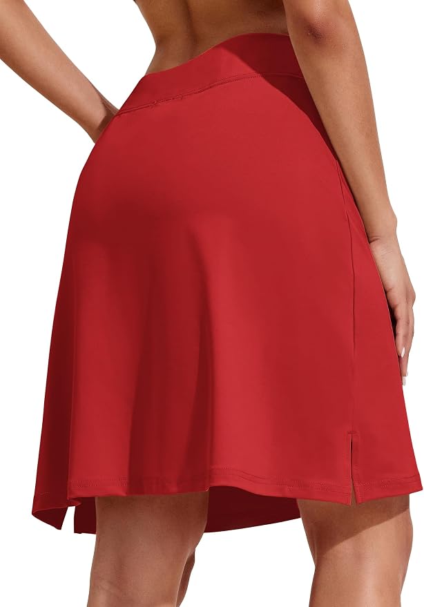 COOrun Women's 20" Knee Length Skirts High Waisted Golf Skorts with Pockets | Soft, Quick Dry, Split Hem, Built-in Shorts, A-line, Modest Skirts, for Golf Athletic Tennis Work Casual
